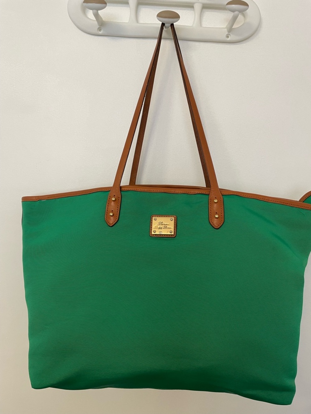 Ralph Lauren Green Canvas Tote Bag with Brown Leather Trim
